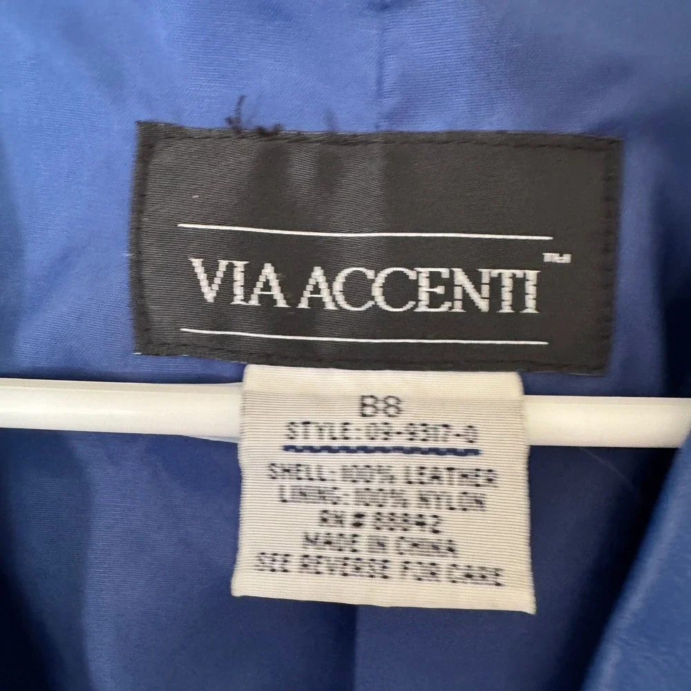 Via Accenti Blue Leather Blazer Jacket Womens Size 18 Cobalt Blue Vintage Style‎